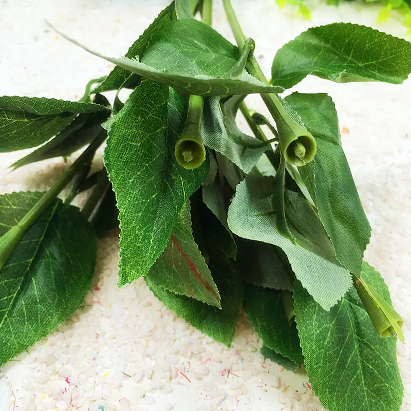 Искусственный пластиковый стебель листьев розы искусственный из шелка