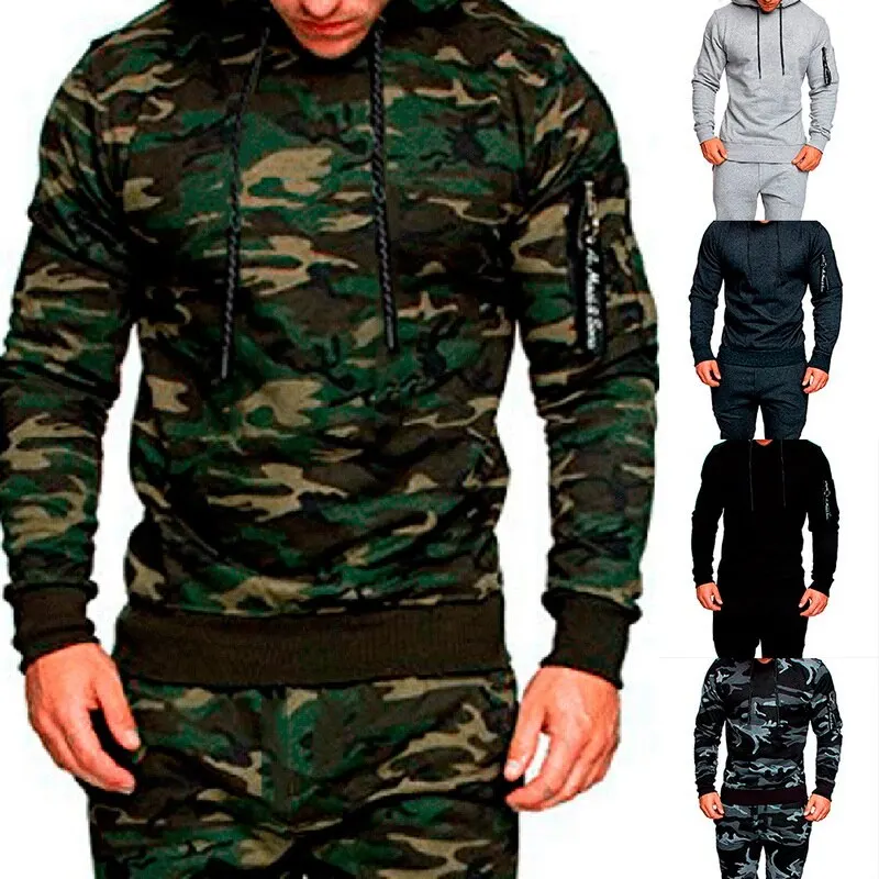 SHUJIN Men's Casual Hooded Camouflage Print Long Sleeve Sweatershirt Spring Autumn Pullover Patchwork Hoodie sudadera hombre