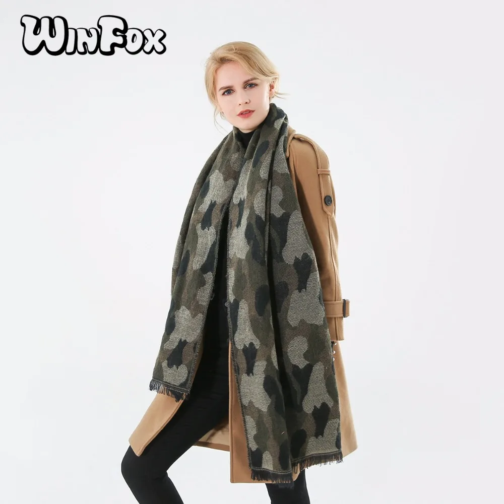 Шарф Winfox 2018 Новый брендовый зимний модный армейский зеленый Камуфляжный шарф