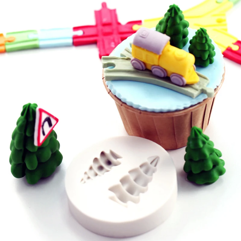 Поезд треков и сосны силиконовые формы форма для выпечки инструмент украшения