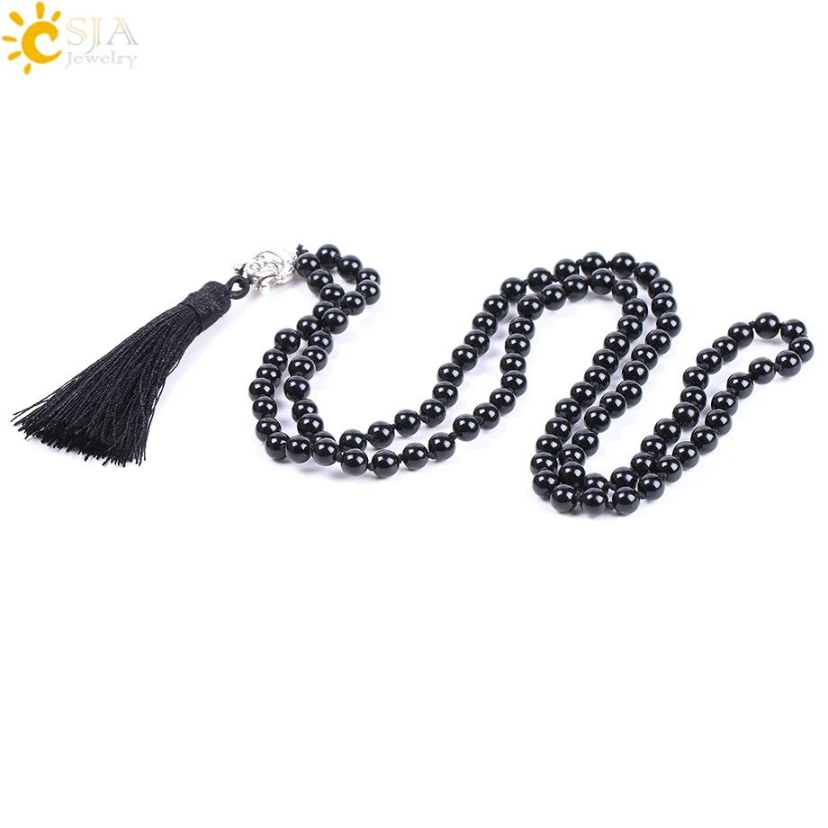 CSJA натуральный черный обсидиан 108 бусин винтажные длинные ювелирные ожерелья для