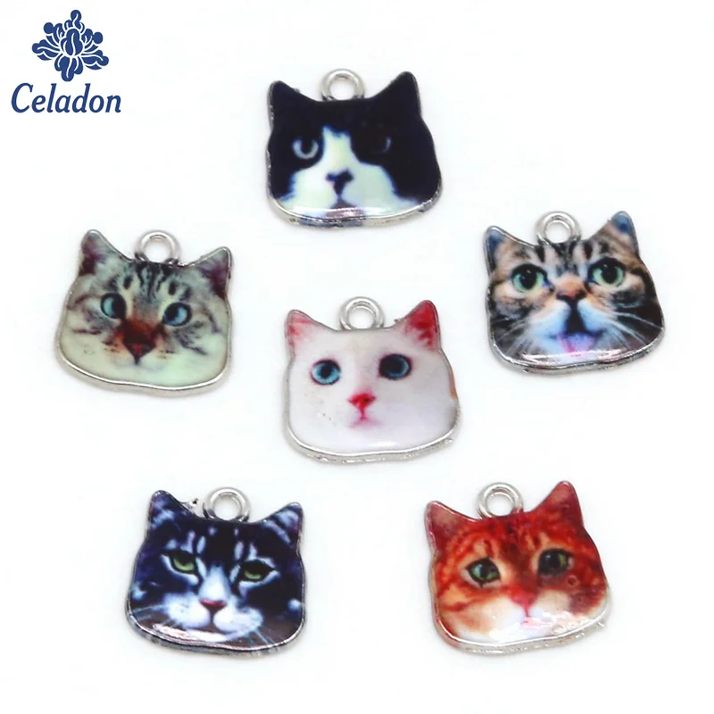 Оптовая продажа эмалированная подвеска с милым котом сплав 17x17 мм размер