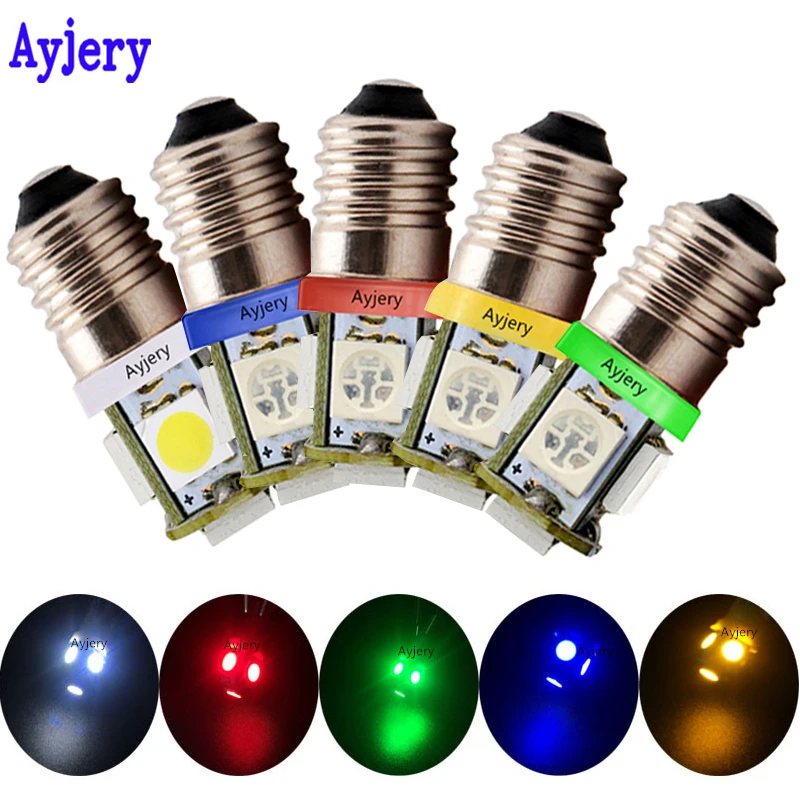 AYJERY 50 шт. 12 В E10 5 SMD 5050 3 чипа Светодиодная винтовая лампа светодиодная Белый