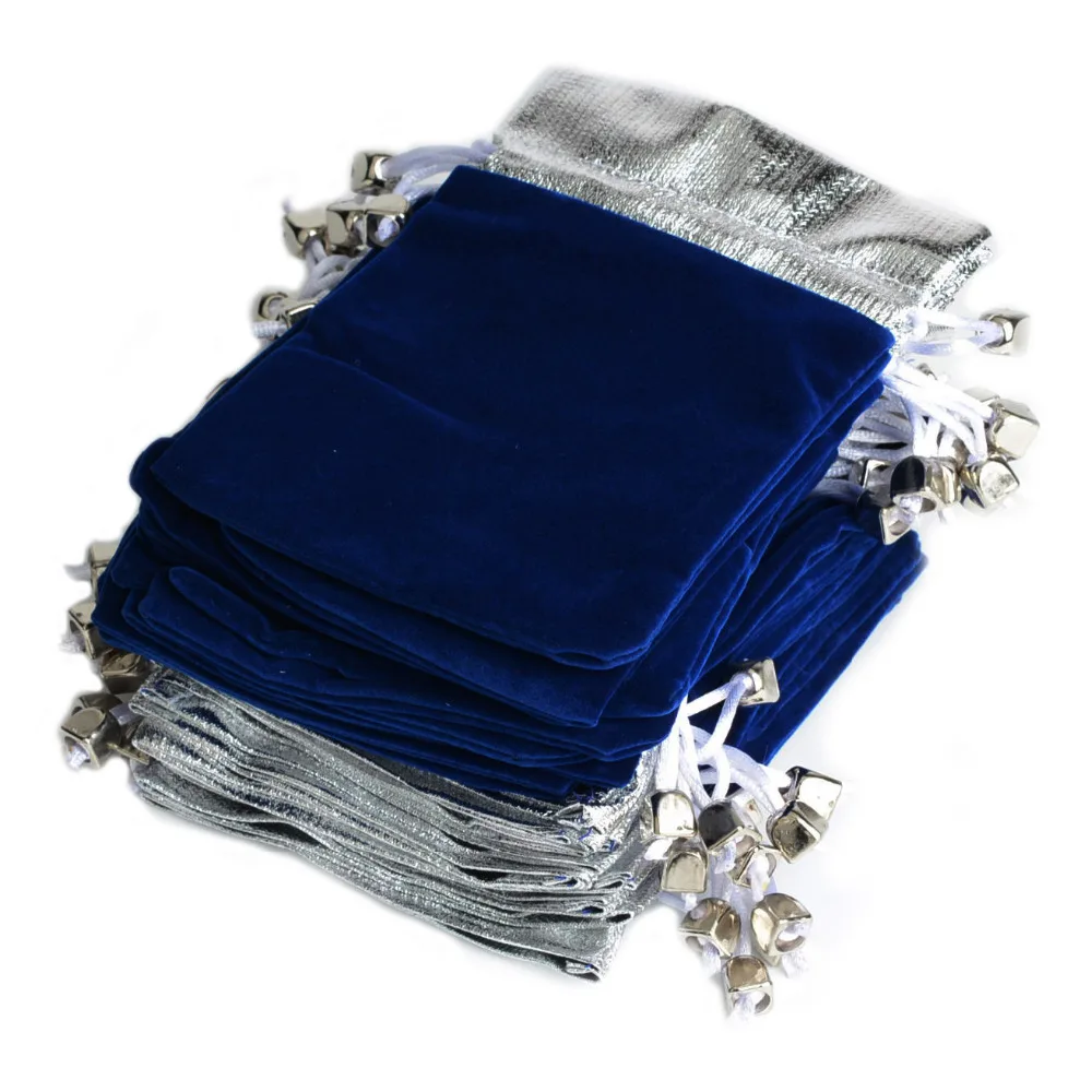 

New Fabric Velvet Pouches Jewelry Bags 50pcs 11*9.5cm Sliver Top Dark Blue Velvet Jewelry Holder Gift Bags,phone Keys Coins Bag