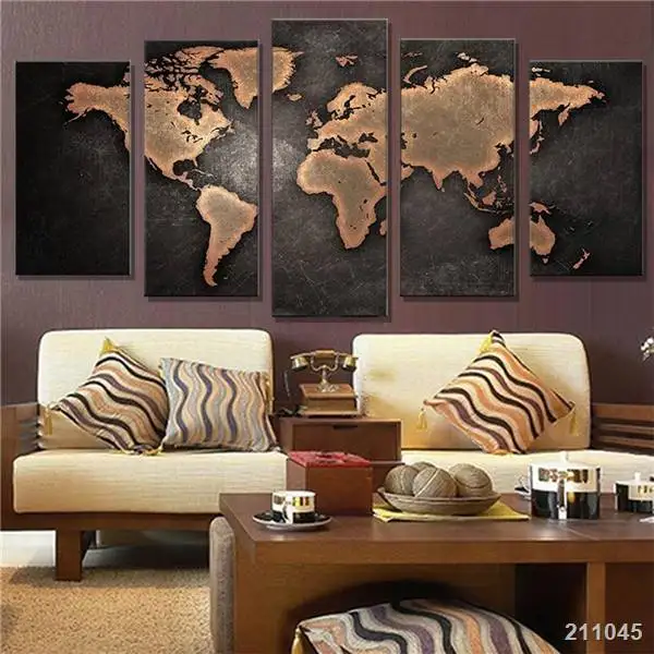 Современная картина на стену 5 шт./компл. винтажная Картина холсте с картой мира