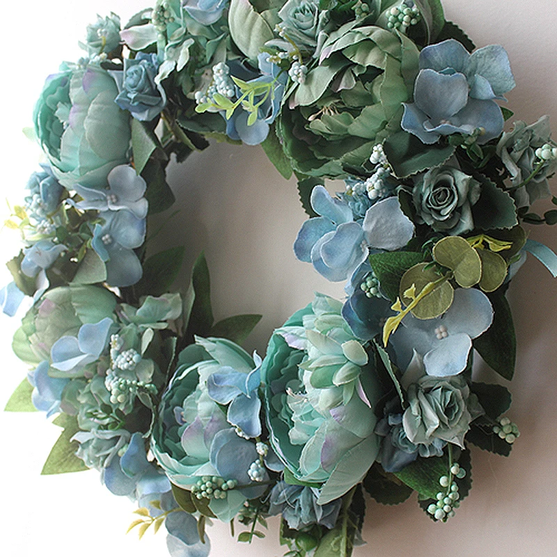

1pc Door Hanging Garland Ornaments Round-shaped Wreath Love Flower Wedding Christmas Wreath Wall Decor Simulation Wedding Gifts