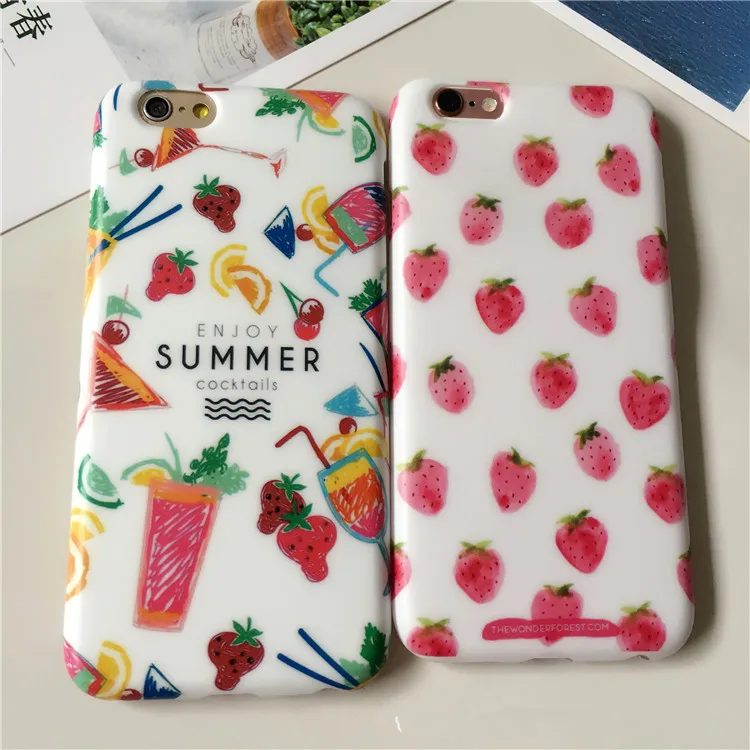 Наслаждайтесь Летом Клубника Корея Мягкие TPU IMD Тощий Чехол Для iphone 6/6 plus Тело