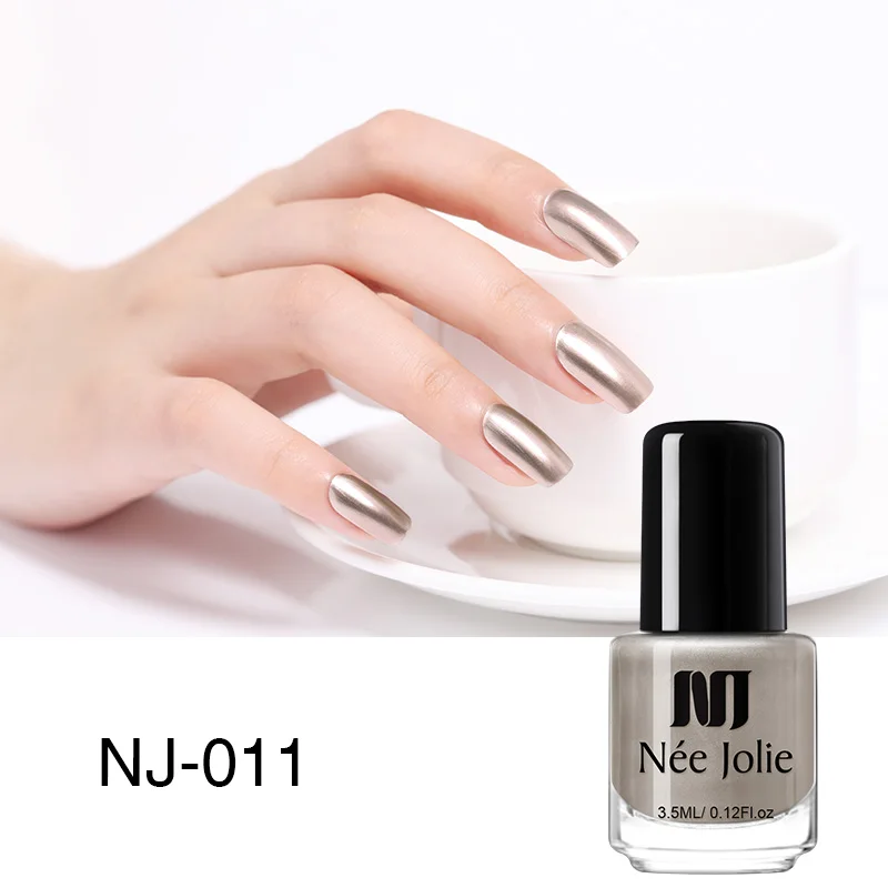 3.5ML NJ-011 NEE JOLIE Серебряный зеркальный лак для ногтей розовое золото прозрачный цвет 7,5 мл стойкий лак для ногтей 18 цветов Быстросохнущий лак для ногтей - Цвет: 3.5ML NJ-011