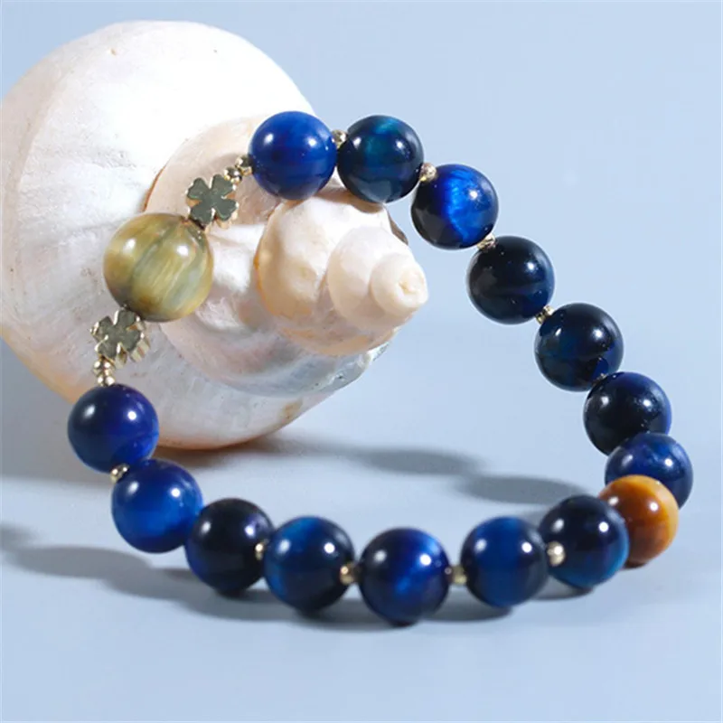 Классические браслеты с бусинами в виде голубых тигровых глаз из натуральных