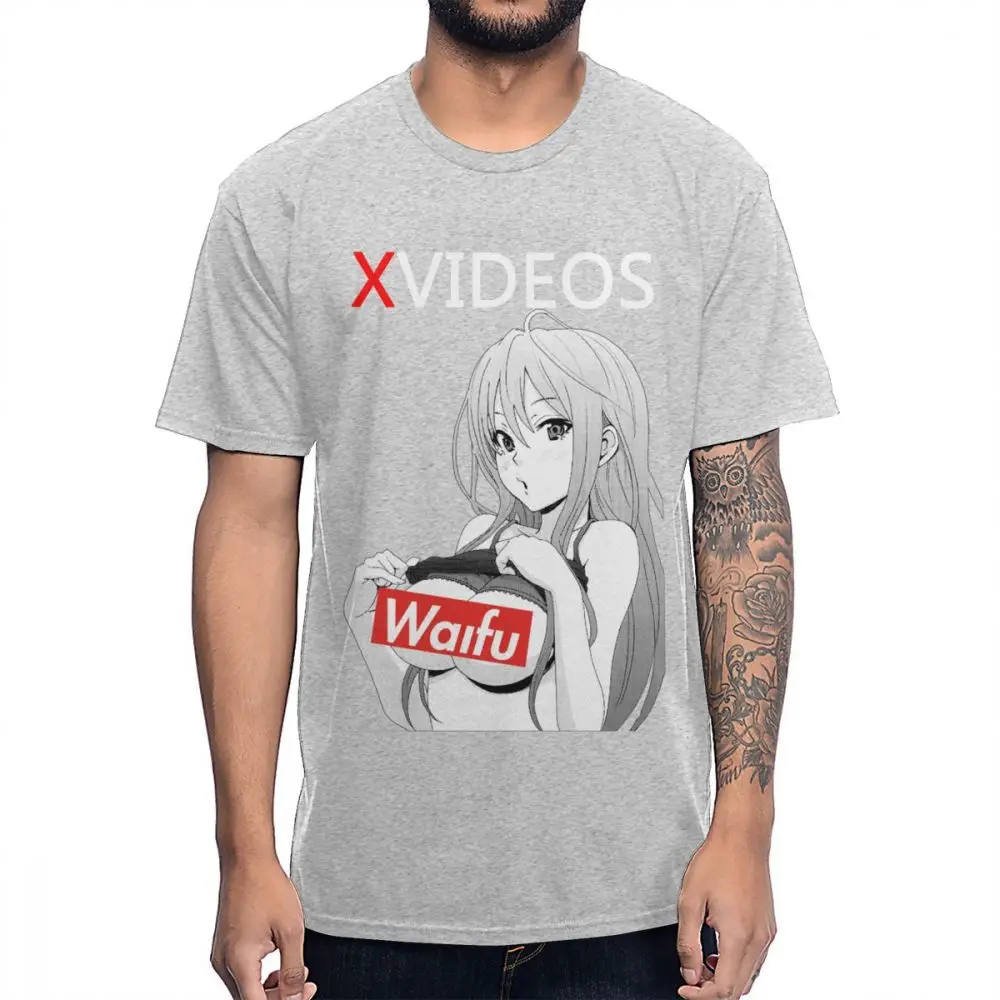 Серый Новое поступление, XVideo, Сексуальная футболка с аниме Ahegao Waifu, хлопок, Круглый ворот, футболка большого размера - Цвет: Серый