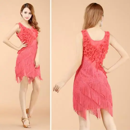 Женское платье с бахромой черное красное для танго одежда женщин платья румбы