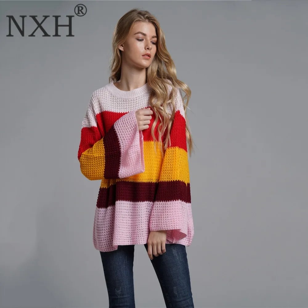 NXH 2018 осенне-зимний свитер женский пуловер с круглым вырезом богемный вязаный
