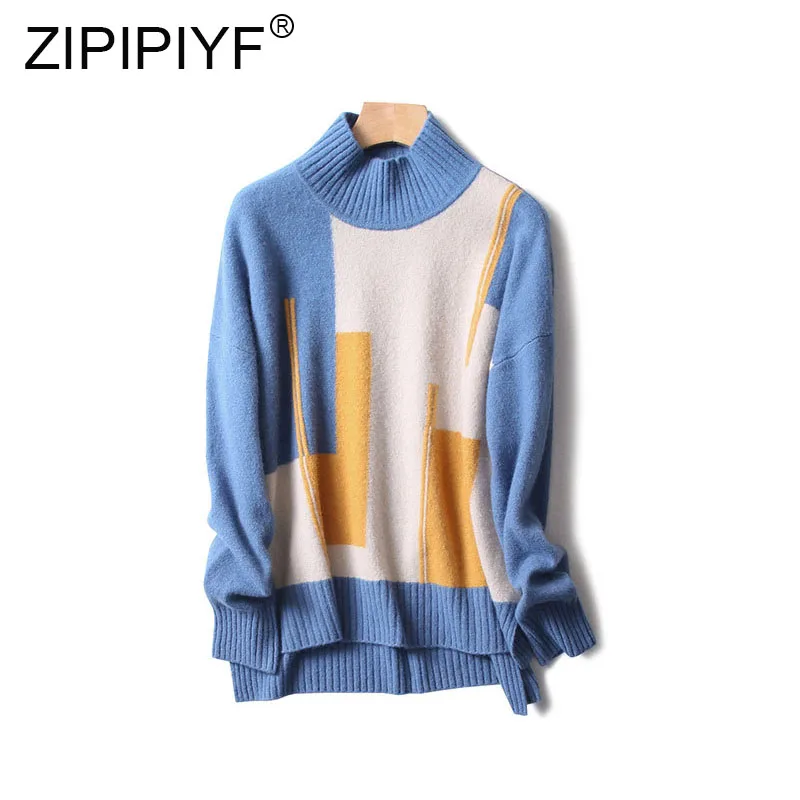 Simenual Лоскутная Женская водолазка свитера и пуловеры осень Вязаная одежда