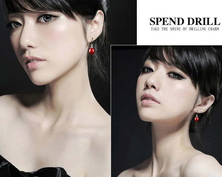 Женские серьги гвоздики в виде капель OMH черные красные из стерлингового серебра