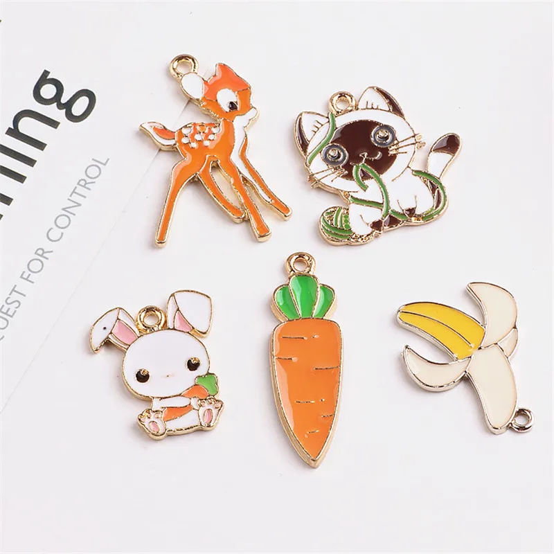 20 шт. подвеска в виде животного кота оленя кролика амулеты позолоченные эмалевые