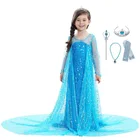 Лидер продаж, платье для девочек VOGUEON для вечевечерние Эльзы, детский роскошный голубой костюм принцессы с блестками, детское платье для вечеринки с длинным шлейфом
