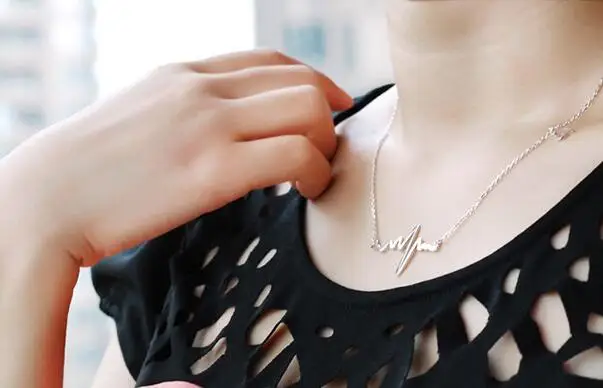 Реальный. Женская Серебряная цепочка с кулоном в виде пульса и открытого сердца 18