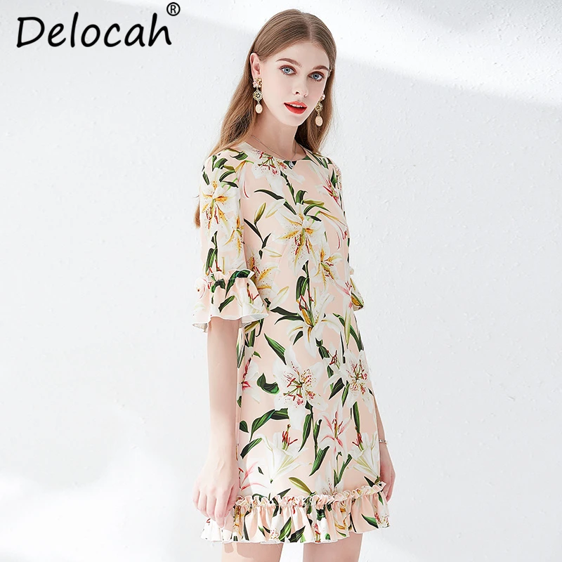 Delocah, женское летнее платье, подиум, модный дизайн, рукав-фонарик, цветочный принт, с рюшами, элегантное, повседневное, праздничное, свободные платья