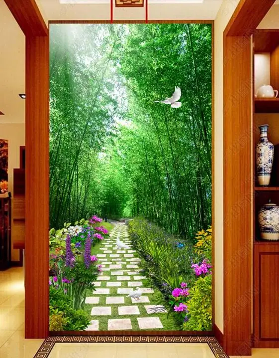 

Custom 3D room wallpaper wall bamboo forest path landscape entrance hall aisle background mural 3D embossed mural wallpaper