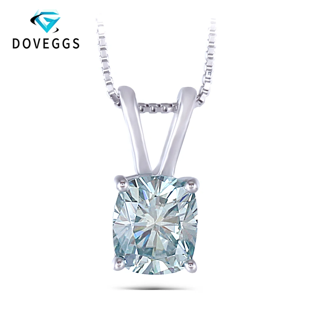 DovEggs 1.5CTW 6X7 мм подушки с синий Муассанит кулон Цепочки и ожерелья из стерлингового серебра ювелирных изделий одноцветное Серебро 925 Для женщин