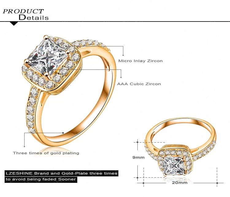 2015 Simple Style Classic Square Ring 18K Gold /Platinum Plated Micro Pave Clear AAA Cubic Zirconia Princess CRI0008 | Украшения и
