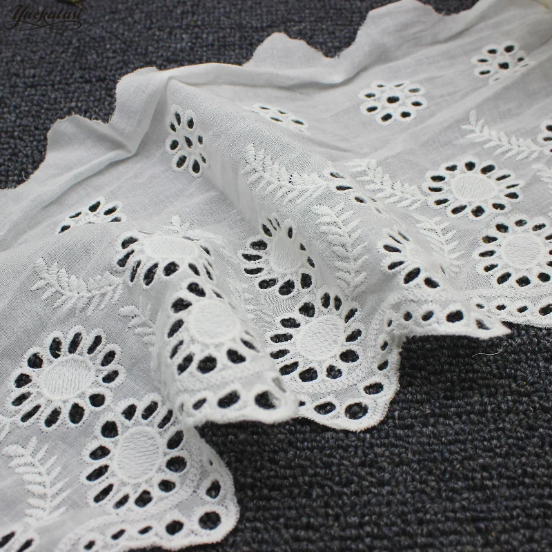 

YACKALASI 100% Cotton Lace Trim Eyelet Embroidered Lace Ribbon Swiss Cotton Voile Sewing Apparel Trim Appliqued MilkyWhite 22CM