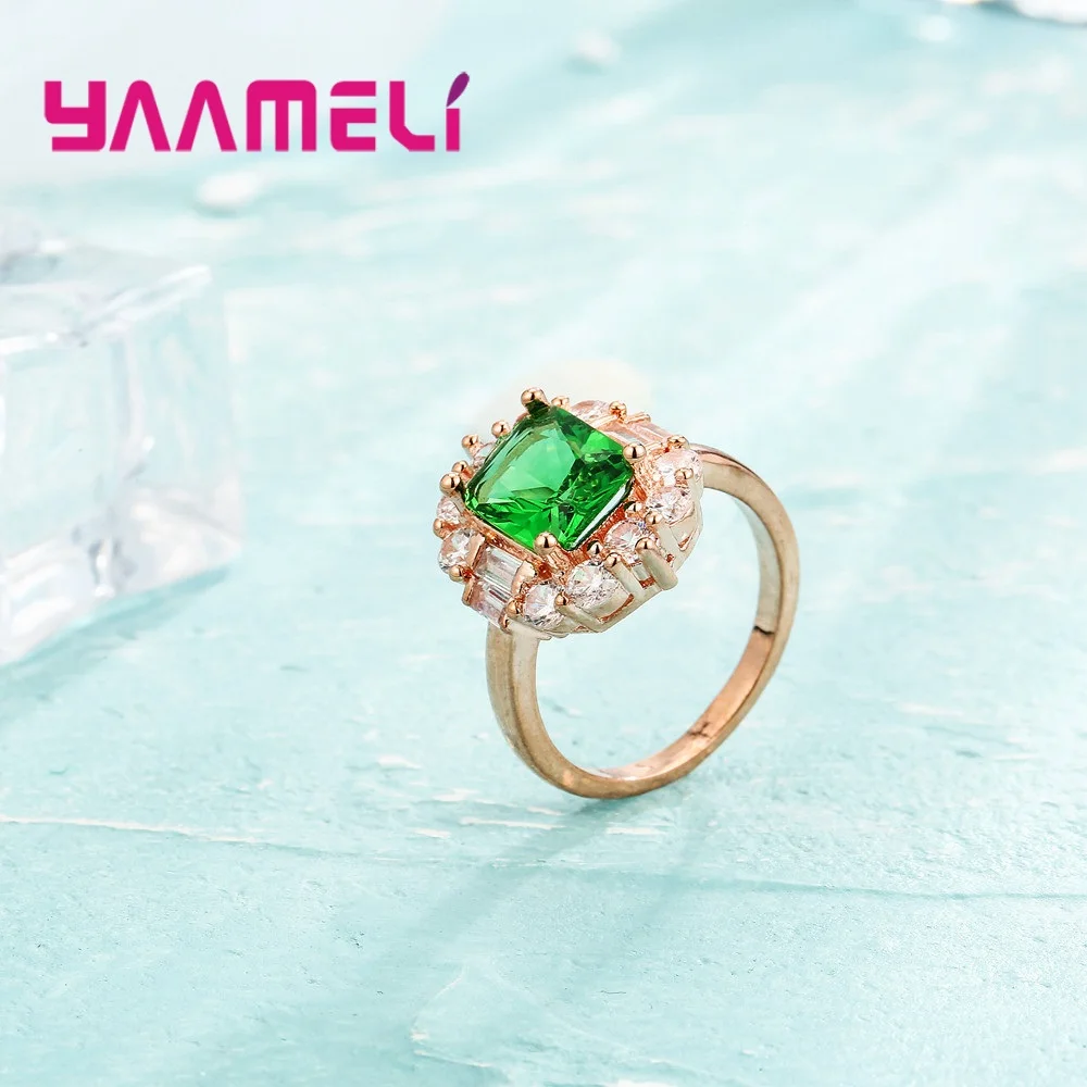 Хорошее качество розовое золото цвет палец кольцо зубец установка зеленый