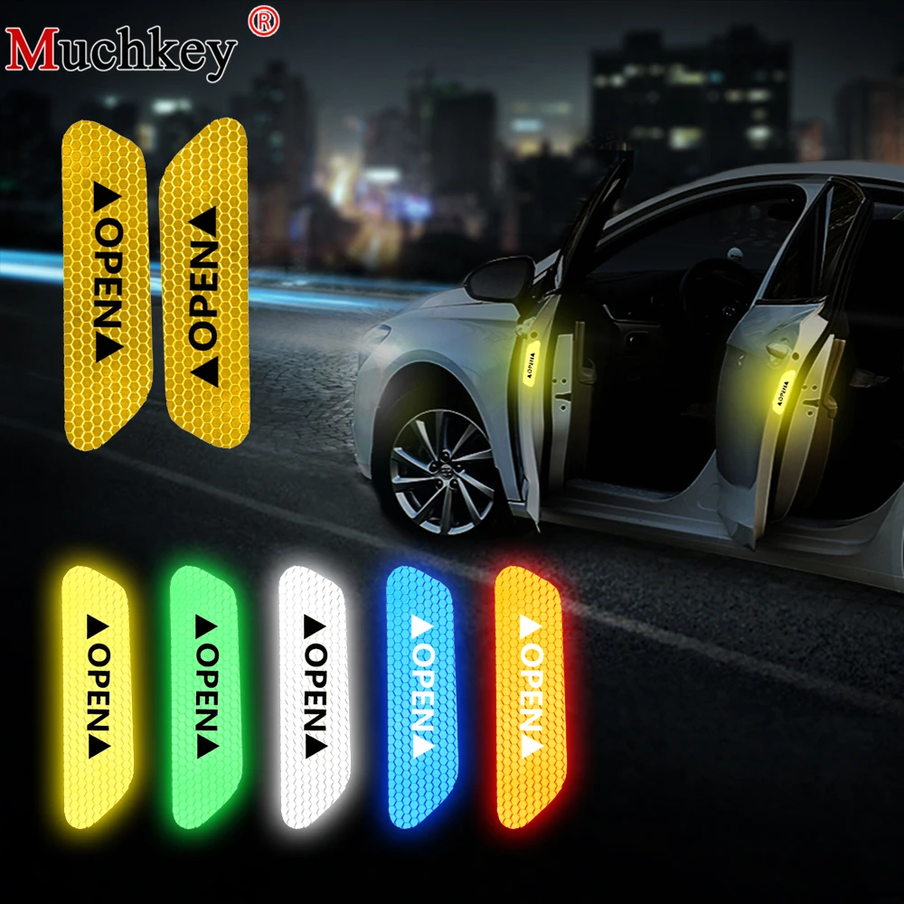 

Warning Mark Reflective Tape Universal Exterior Accessories Car Door Stickers OPEN Sign Safety Reflective Strips 4Pcs/set