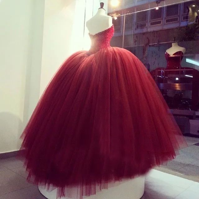 Vestidos De Novia хрустальные Красные Свадебные платья милое Тюлевое расшитое бисером Пышное бальное платье Свадебные платья невесты платья