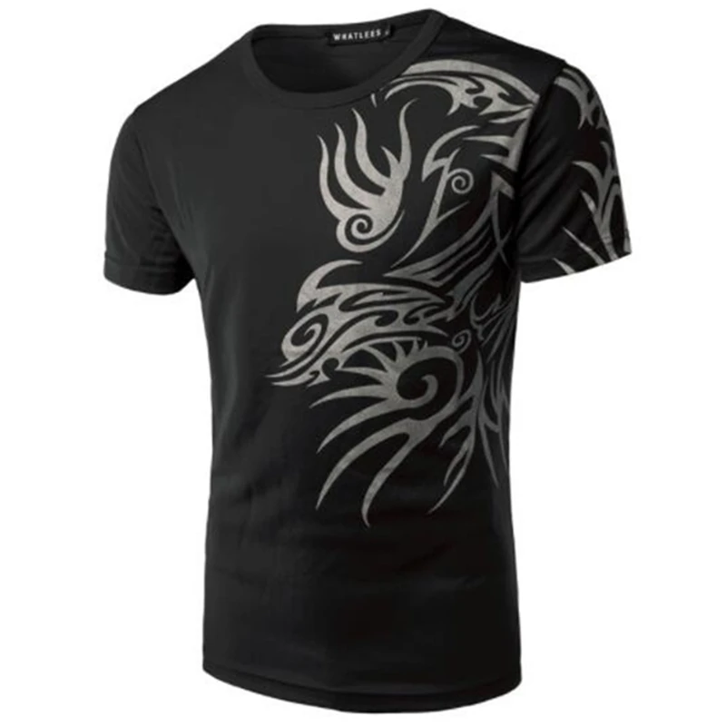 Мужская облегающая футболка ZOGAA черная с коротким рукавом и круглым вырезом