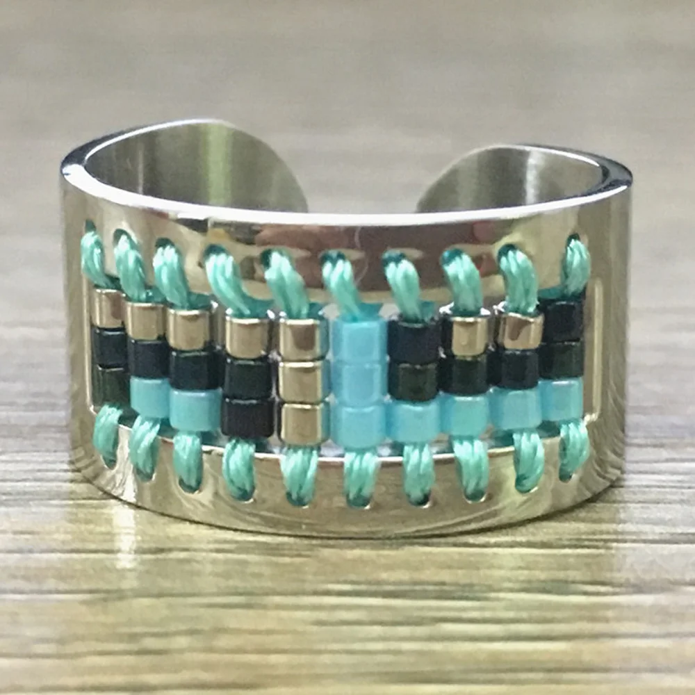 Balibali Stainless Steel Open Ring Trendy Friendship Gift for Women Seed Beads Woven Simple Style Pattern Handmade | Украшения и