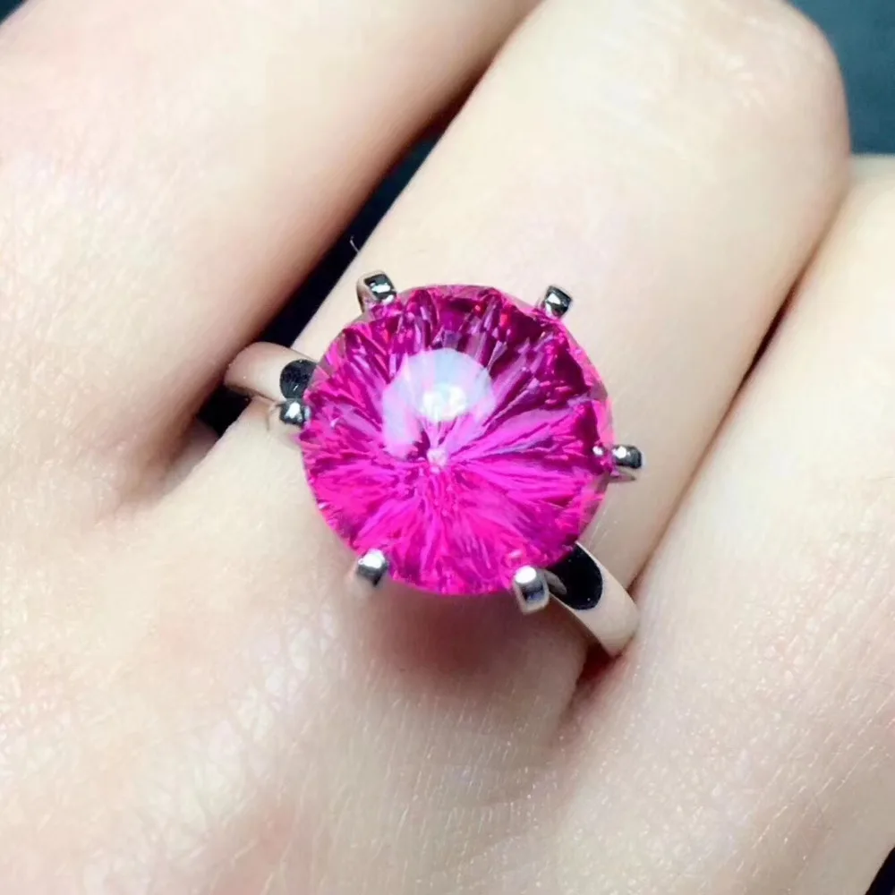 

Natural pink Fireworks topaz gem Natural gemstone ring S925 sterling silver trendy Elegant round women party gift fine Jewelry