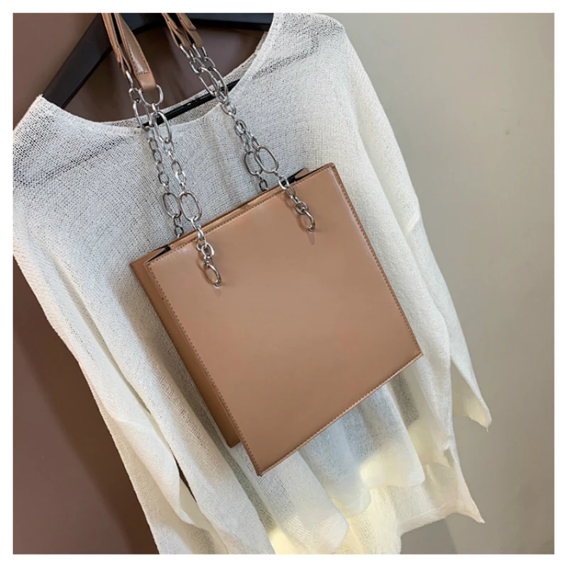 Ретро кожаная сумка для женщин простой дизайнер курьерские сумки дамы небольшой цепи Винтаж одноцветное цвет дамские сумочки и кошельки - Цвет: Хаки