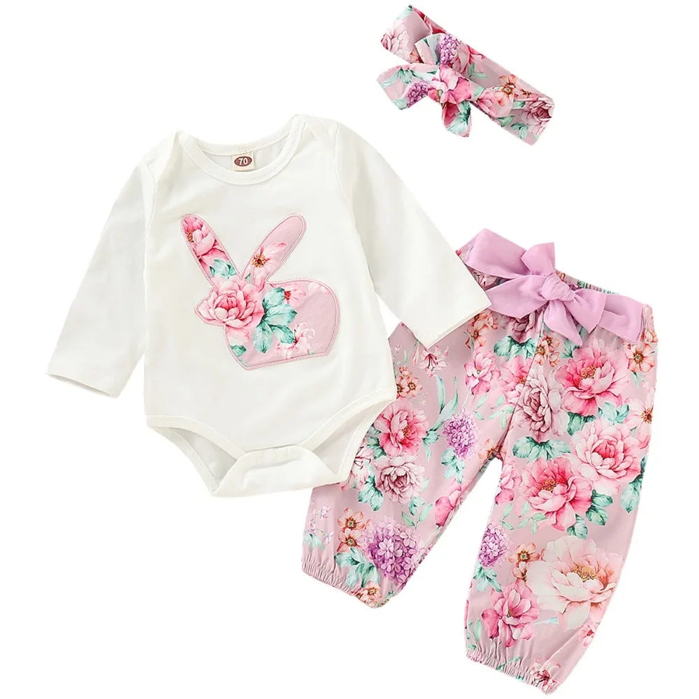 Комплект одежды из 3 предметов для маленьких девочек комбинезон с кроликом и