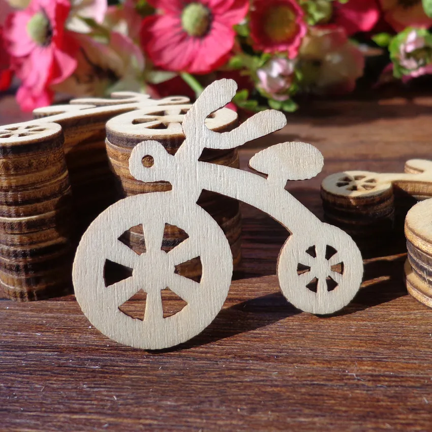 

50pcs Wood Gift Tags,4.4x4.3cm Bike Shape Wooden Wedding Favor Tags, Price Label Party Hang Tags, Hemp String Included