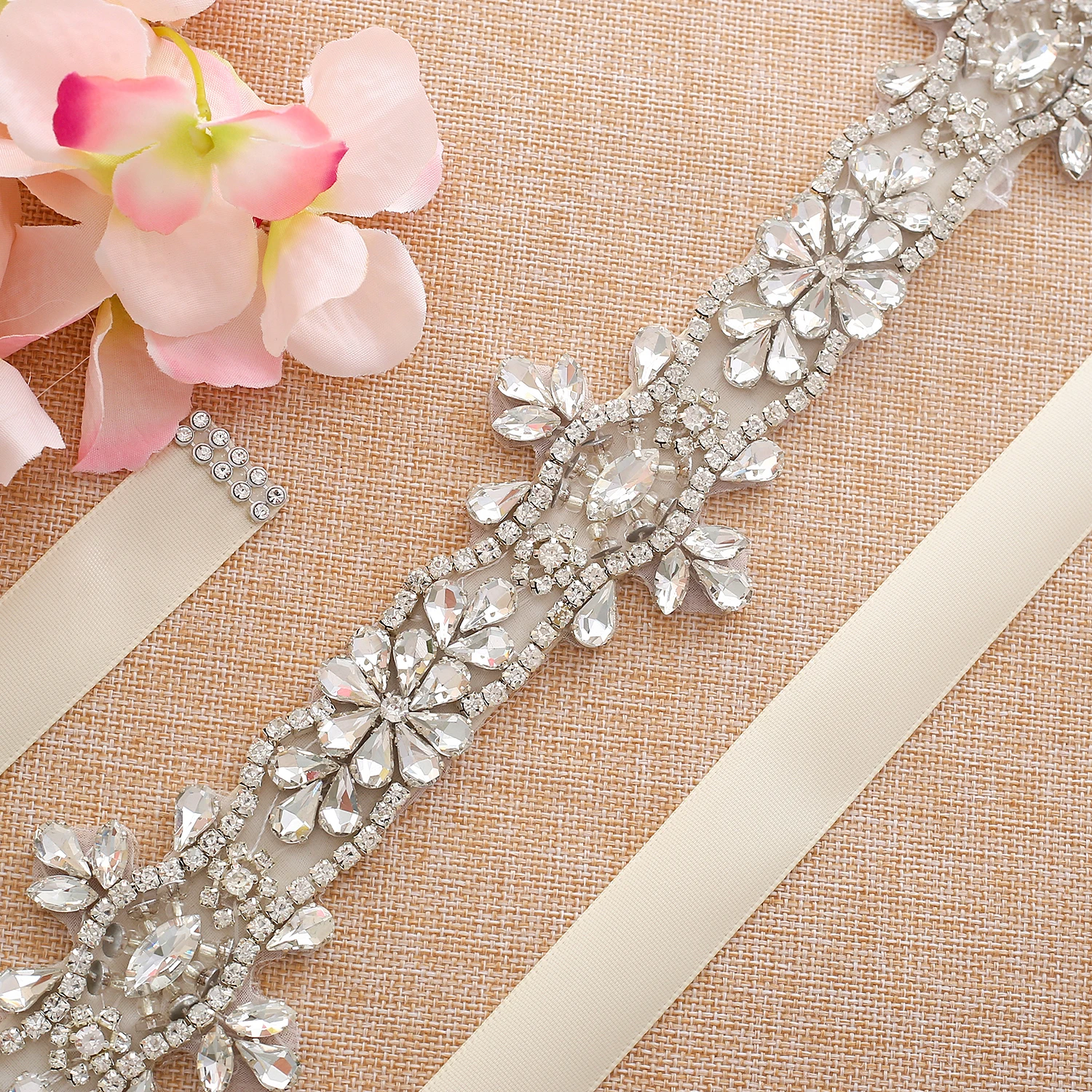 Стразы пояс для свадебного платья серебряный со Стразами Пояс J177S|Свадебные