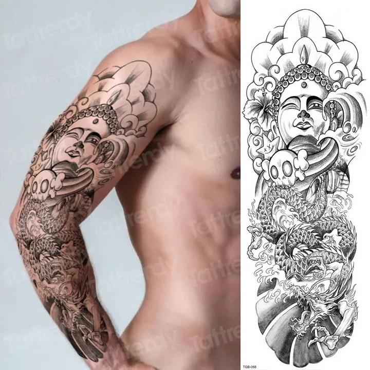 large arm sleeve tattoo waterproof sexy tattoo for women girls body stickers bikini temporary wing tattoos black big size water - Цвет: TQB68