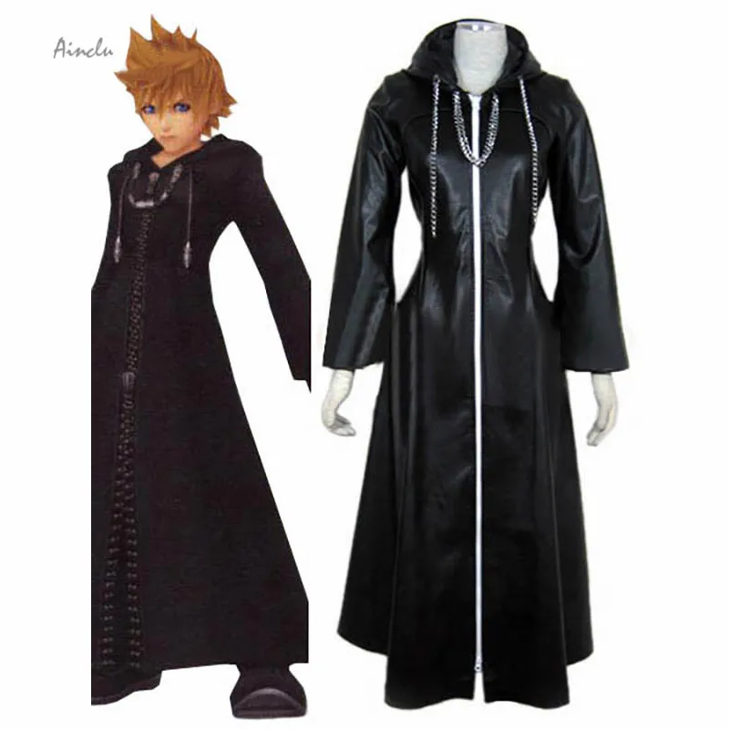Ainclu, костюм на заказ, Kingdom Hearts, косплей, Roxas, костюм для косплея, искусственный кожаный плащ с цепочкой, для бесплатного Косплея