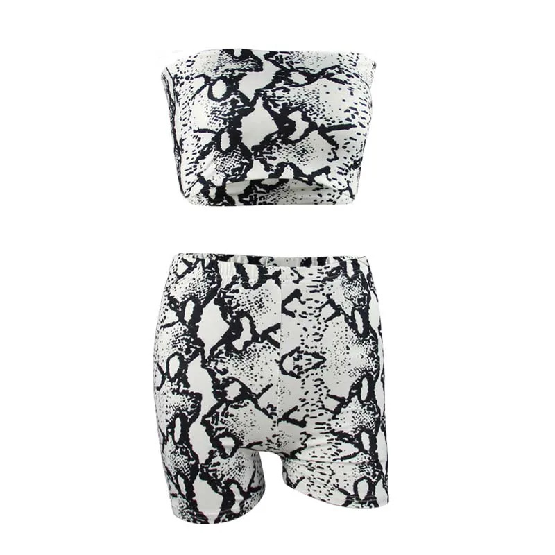 2019 змеиной кожи костюм Для женщин шорты летний комплект из двух предметов без