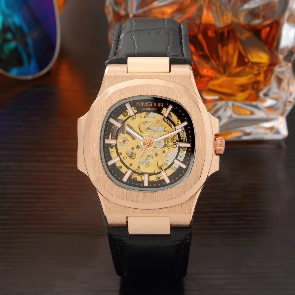 KIMSDUN Топ бренд модный дизайн Роскошные мужские часы кожаный ремешок Нержавеющая
