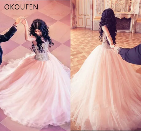 

Quinceanera Dresses 2021 Ball Gown vestido de 15 anos de debutante Sweet 16 Dresses Dubai Arabic ballkleid Rhinestone Blush Pink