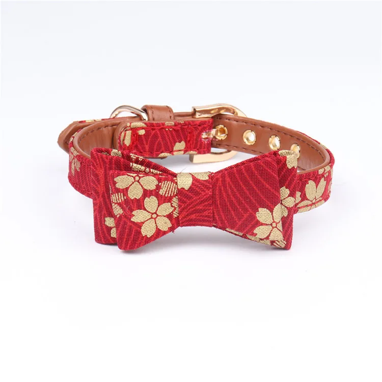Red Bowknot Прекрасный бантом домашние кошки ошейник с цветочным принтом Регулируемый щенок кошки Цепочки и ожерелья из искусственной кожи маленьких собак ошейники бульдог Chihuahu - Цвет: Red Bowknot