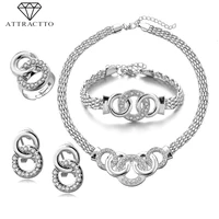 attractto high quality silver wedding necklaces earrings ring bracelet sets for bridal elegant ladys gold jewelry set set190011