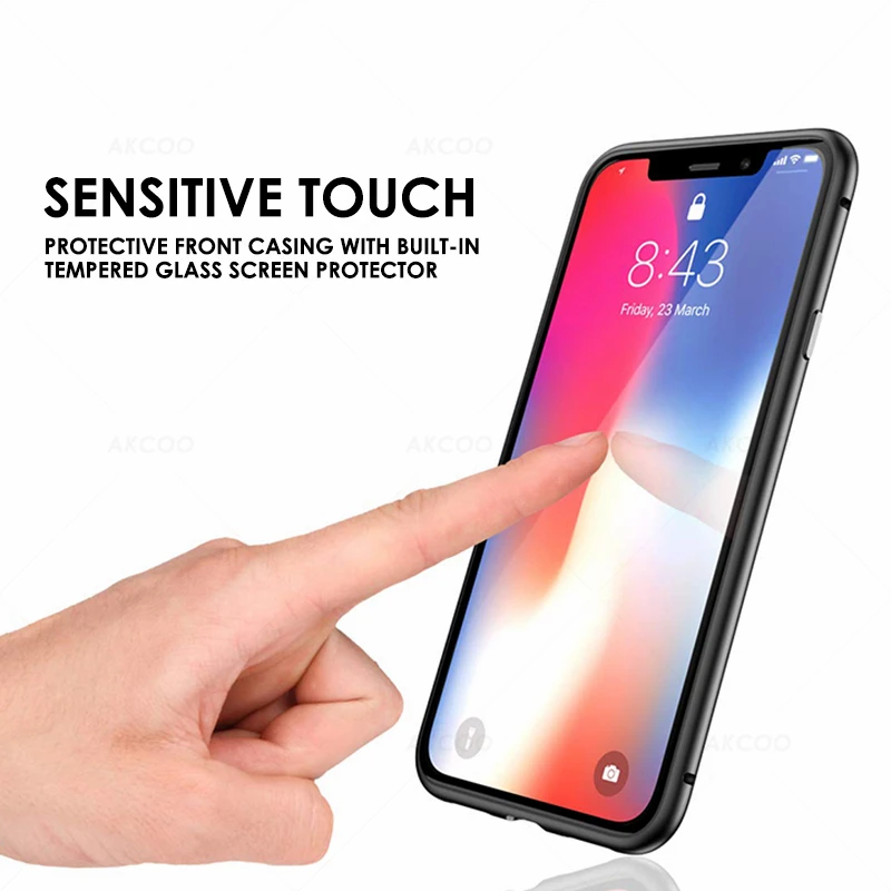 Чехол Akcoo для iPhone XS Max с магнитной адсорбцией, переднее и заднее закаленное стекло на весь экран для iPhone 6S 7 8 Plus XR, чехол s