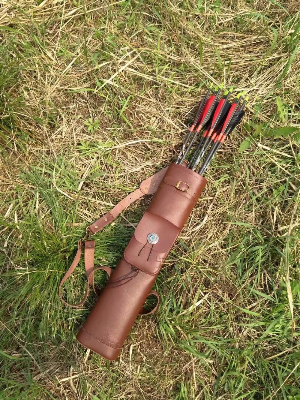 Чистая коровья кожа стрелы quiver 53*12 см с сумкой для стрел коричневого цвета лука