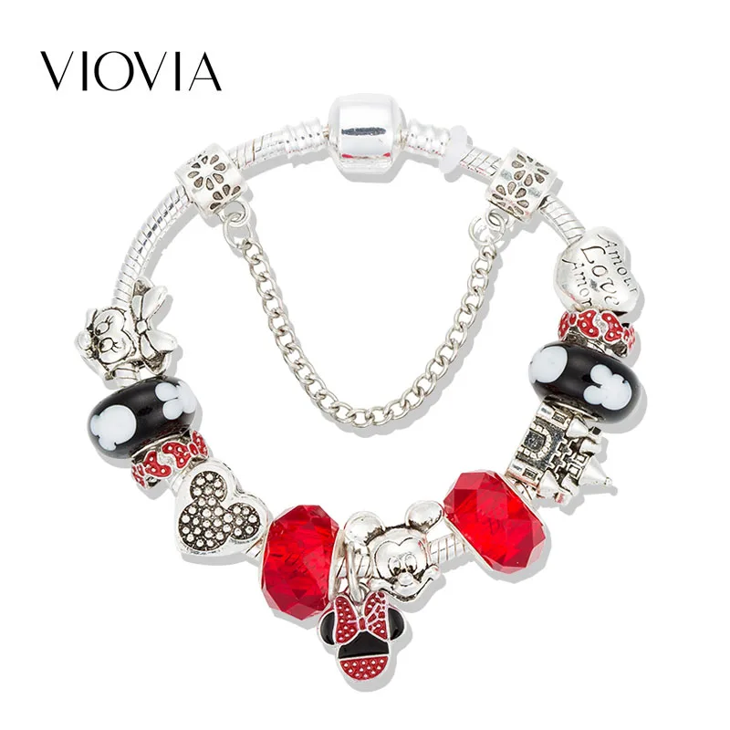 B19015 VIOVIA браслеты с Микки Маусом и браслеты для женщин, сделай сам, ювелирное изделие, бисер с бантиком Минни, браслет для женщин, подарок - Окраска металла: B19015