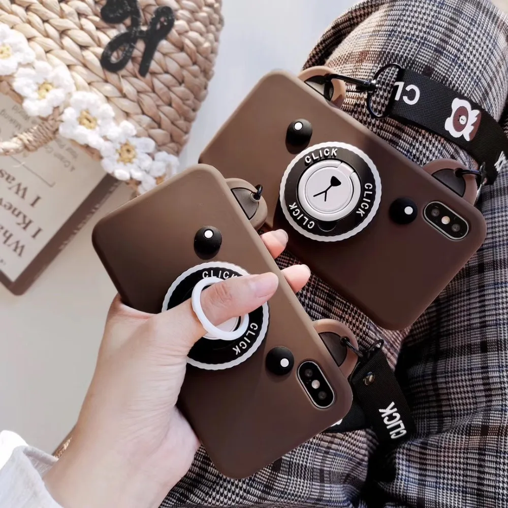 Marchcover 3D милый мультфильм камера медведь держать кольцо чехол для iphone 8 7 6 6s plus X XS MAX