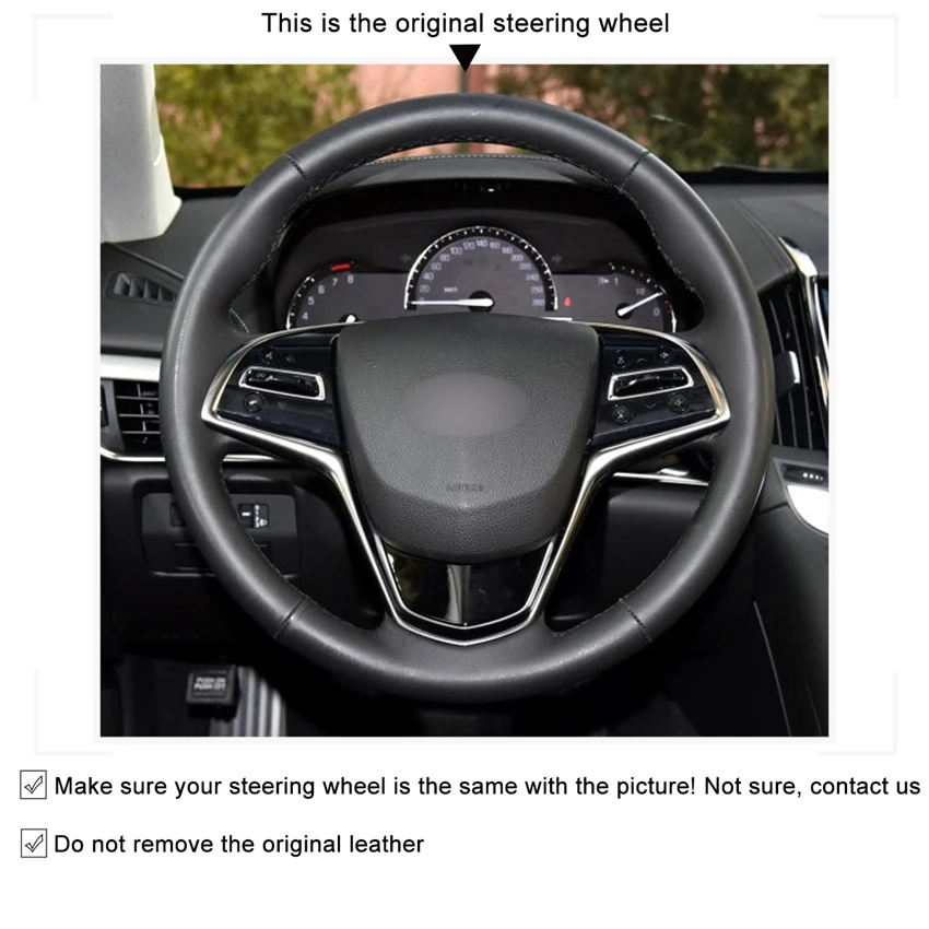 

MEWANT Maroon White Leather Black Suede Hand Sew Car Wrap Steering Wheel Cover for Cadillac ATS 2013-2015 CTS 2014-2016
