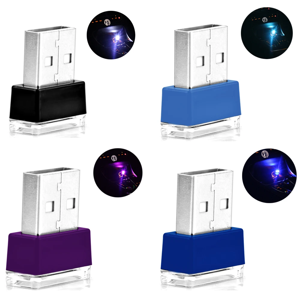 2 шт./компл. Универсальный Автомобильный USB светодиодный атмосфера огни ПК Разъем