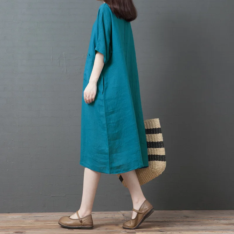 Повседневное летнее платье с v образным вырезом свободное однотонное обычное